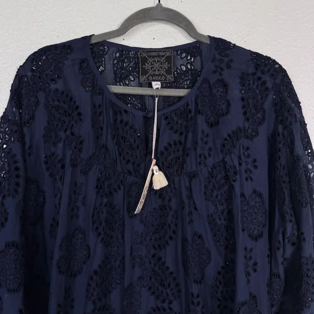 Johnny Was Jade Dress Womens Small Cotton Silk Blend Eyelet Lace Shift Boho NEW